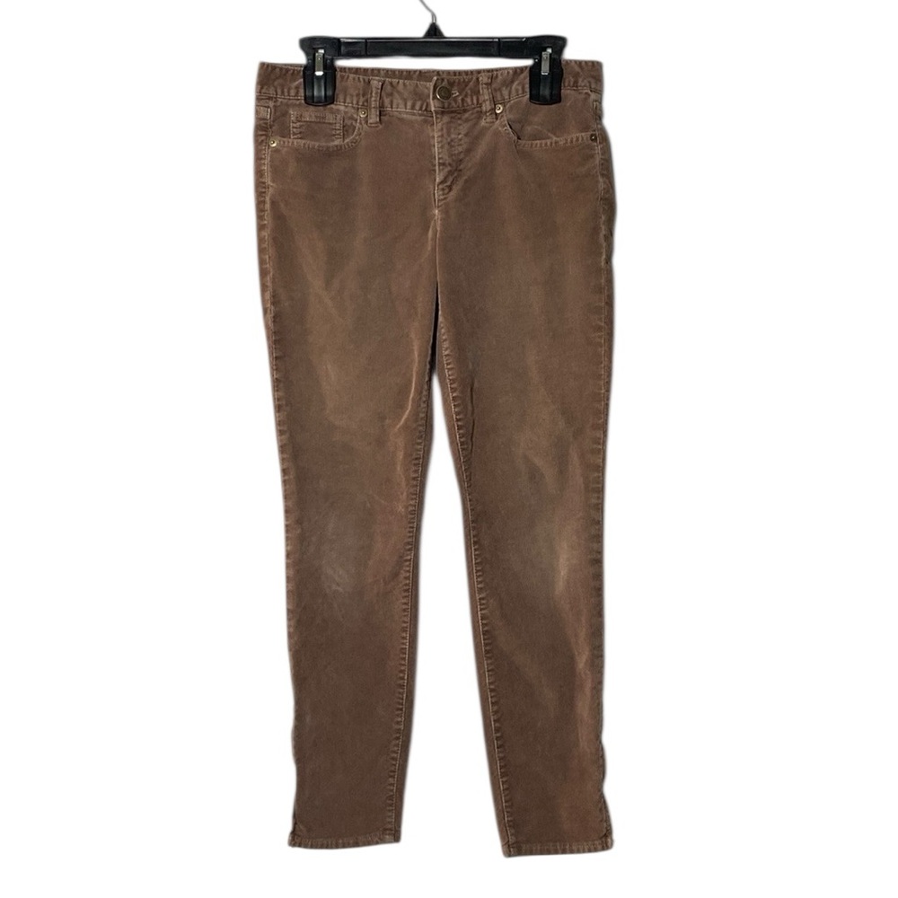 J Crew Corduroy Pants Women 28 Taupe Super Skinny Toothpick Stretch Cord Zip Hem